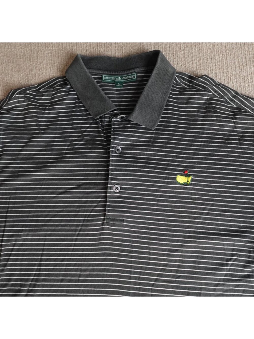 Masters Mens Polo Shirt Large Gray Striped Clubhouse Pima Cotton